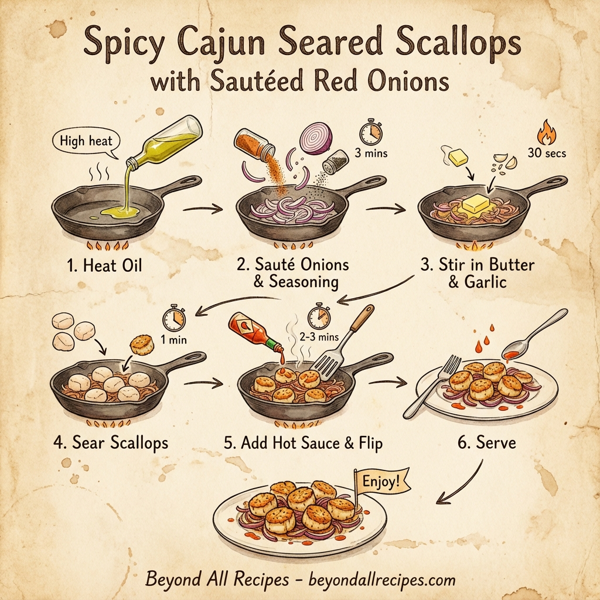 Spicy Cajun Seared Scallops with Sautéed Red Onions instructions