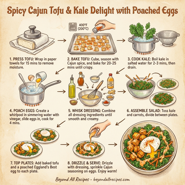 Spicy Cajun Tofu & Kale Delight with Poached Eggs instructions