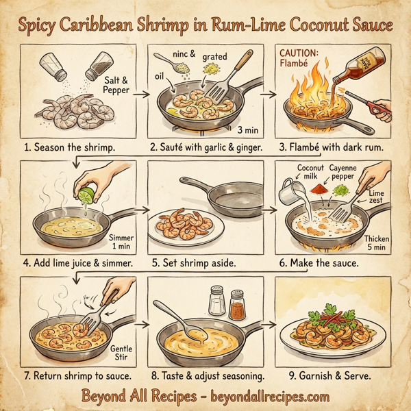 Spicy Caribbean Shrimp in Rum-Lime Coconut Sauce instructions