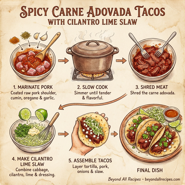Spicy Carne Adovada Tacos with Cilantro Lime Slaw instructions