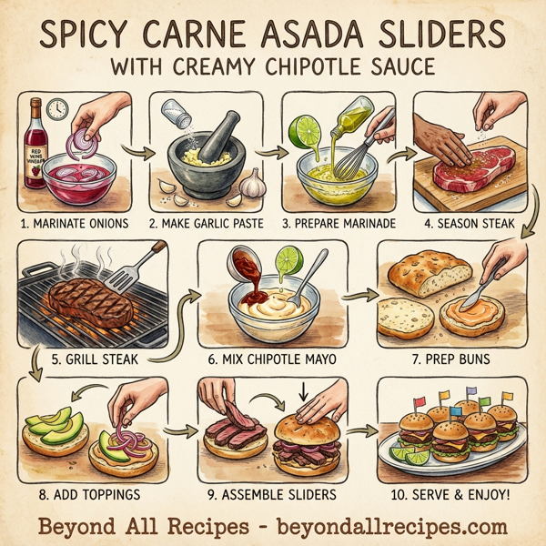 Spicy Carne Asada Sliders with Creamy Chipotle Sauce instructions