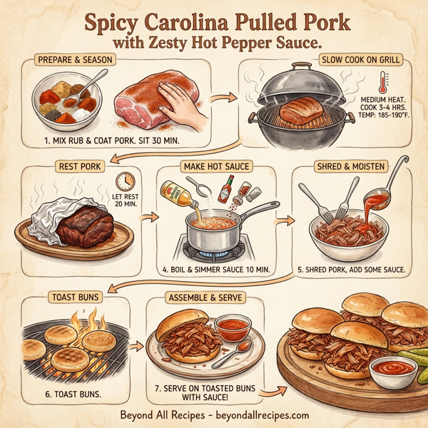 Spicy Carolina Pulled Pork with Zesty Hot Pepper Sauce instructions