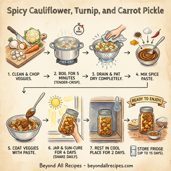 Spicy Cauliflower, Turnip, and Carrot Pickle instructions