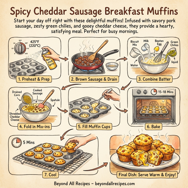 Spicy Cheddar Sausage Breakfast Muffins instructions