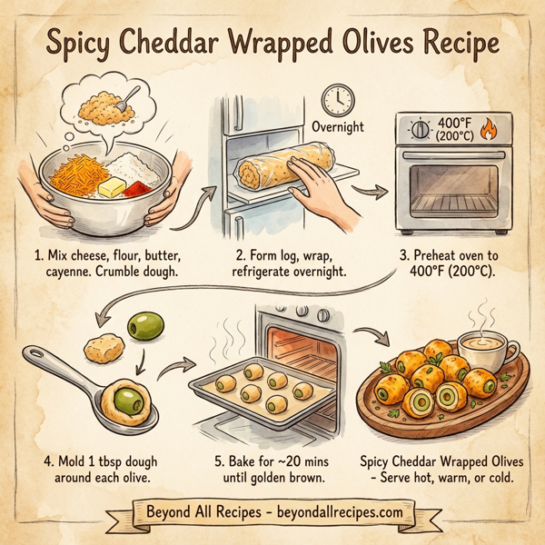Spicy Cheddar Wrapped Olives instructions