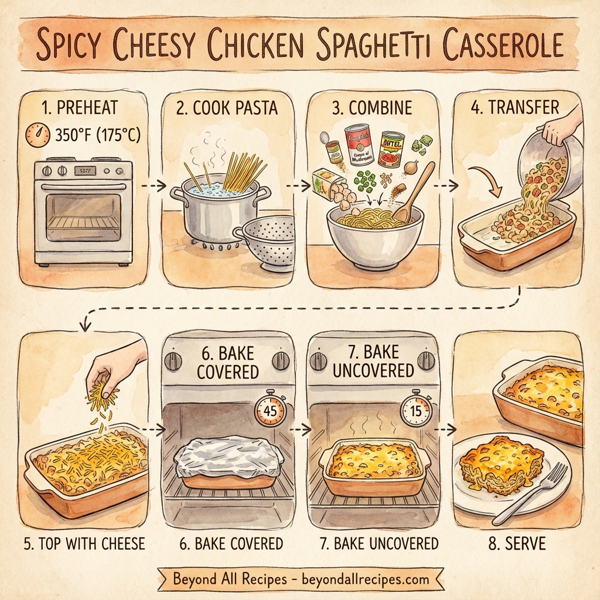 Spicy Cheesy Chicken Spaghetti Casserole instructions