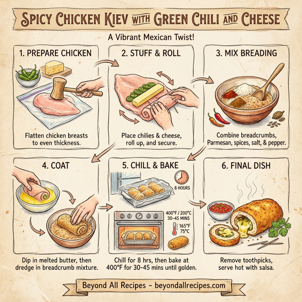Spicy Chicken Kiev with Green Chili and Cheese instructions