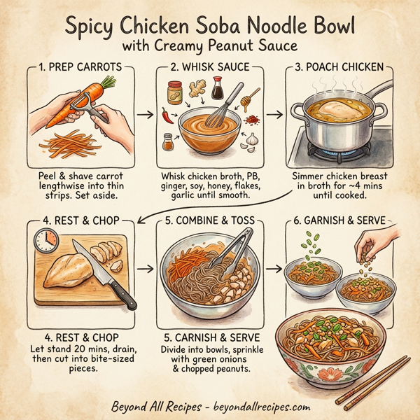 Spicy Chicken Soba Noodle Bowl with Creamy Peanut Sauce instructions