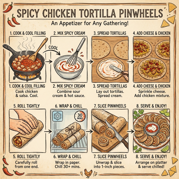 Spicy Chicken Tortilla Pinwheels instructions