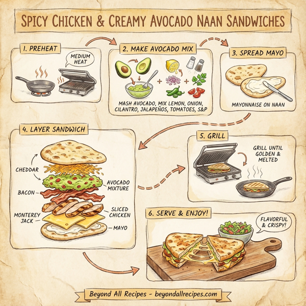 Spicy Chicken & Creamy Avocado Naan Sandwiches instructions