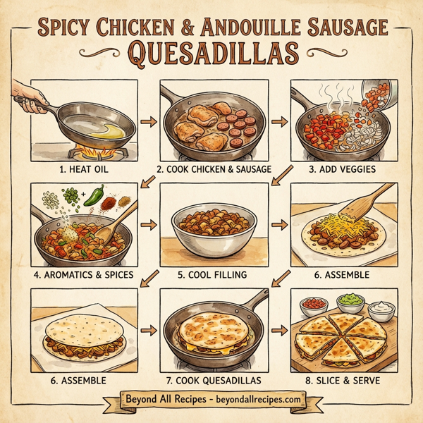 Spicy Chicken and Andouille Sausage Quesadillas instructions