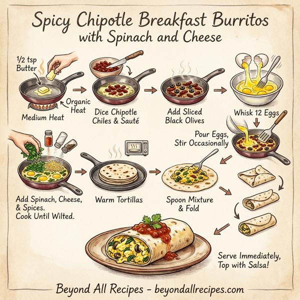 Spicy Chipotle Breakfast Burritos with Spinach and Cheese instructions