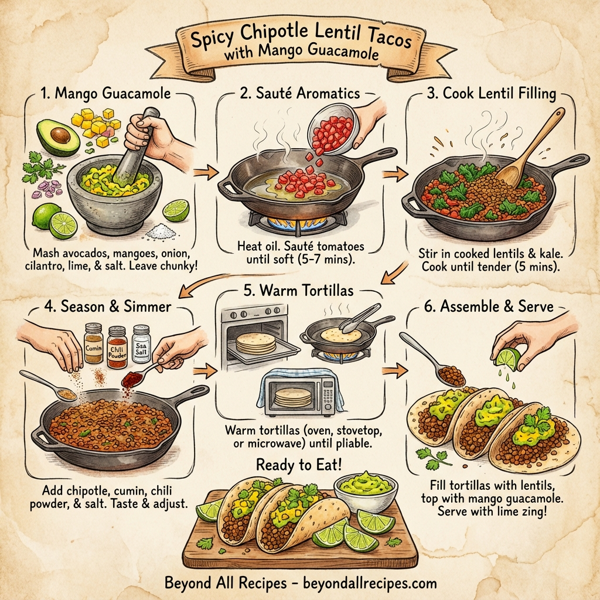 Spicy Chipotle Lentil Tacos with Mango Guacamole instructions