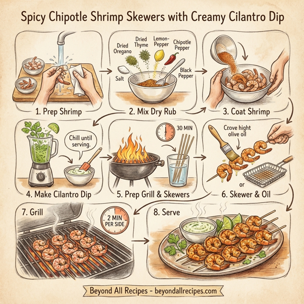 Spicy Chipotle Shrimp Skewers with Creamy Cilantro Dip instructions