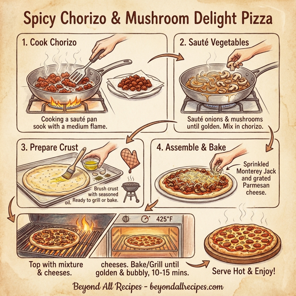 Spicy Chorizo & Mushroom Delight Pizza instructions