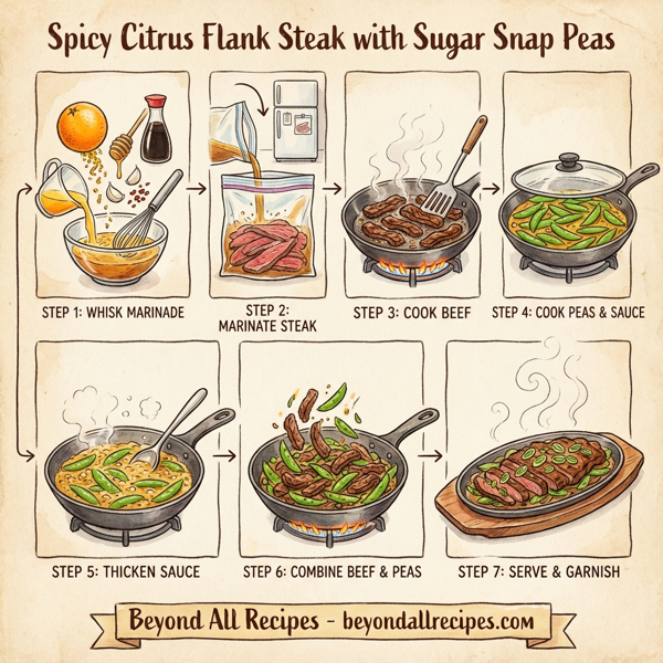 Spicy Citrus Flank Steak with Sugar Snap Peas instructions