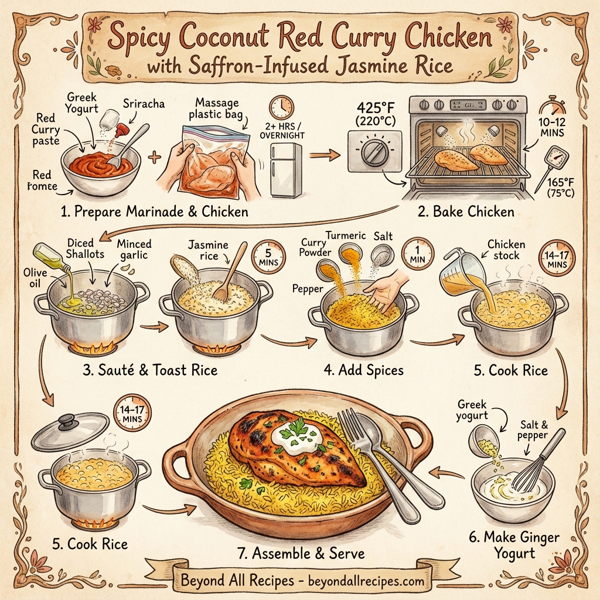 Spicy Coconut Red Curry Chicken with Saffron-Infused Jasmine Rice instructions
