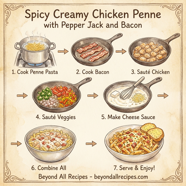 Spicy Creamy Chicken Penne with Pepper Jack and Bacon instructions