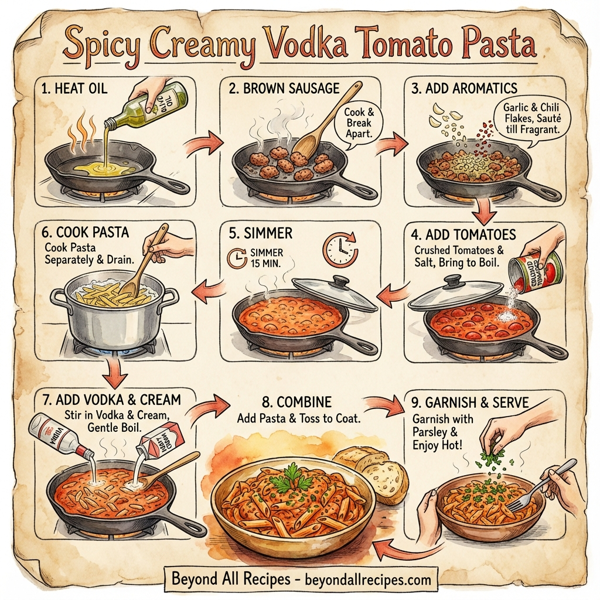 Spicy Creamy Vodka Tomato Pasta instructions