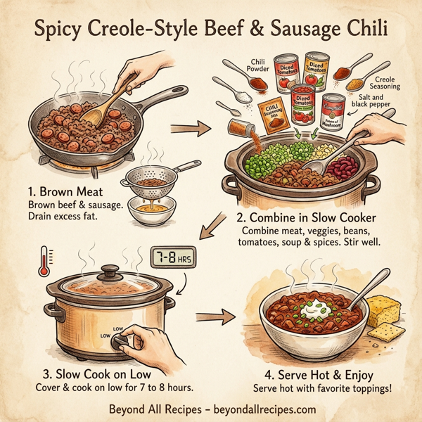 Spicy Creole-Style Beef & Sausage Chili instructions