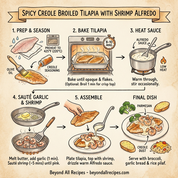 Spicy Creole Broiled Tilapia with Shrimp Alfredo instructions