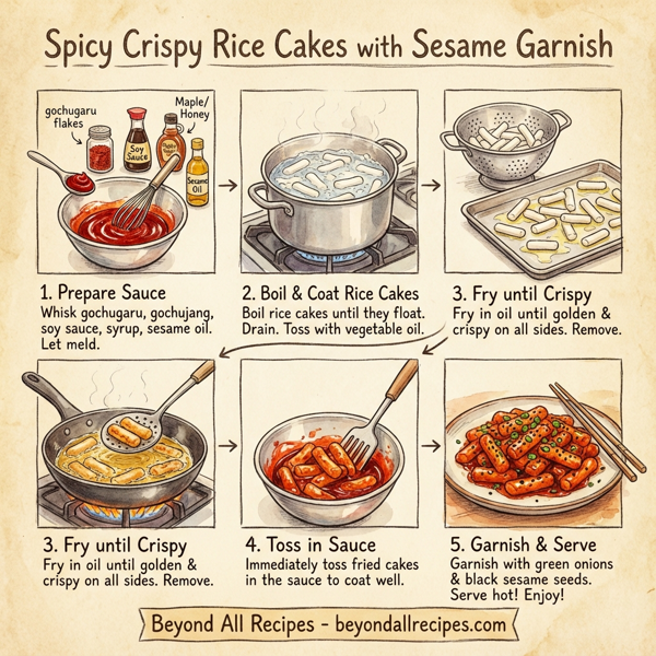 Spicy Crispy Rice Cakes with Sesame Garnish instructions