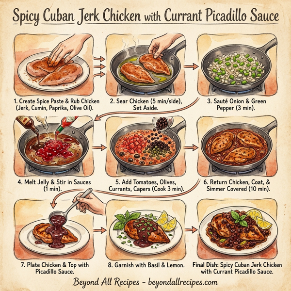 Spicy Cuban Jerk Chicken with Currant Picadillo Sauce instructions
