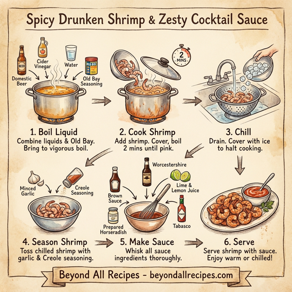 Spicy Drunken Shrimp with Zesty Cocktail Sauce instructions