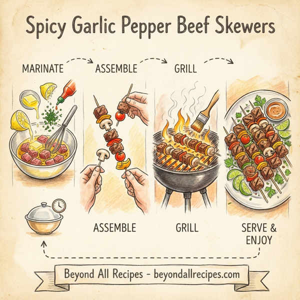 Spicy Garlic Pepper Beef Skewers instructions