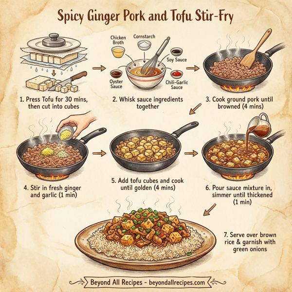 Spicy Ginger Pork and Tofu Stir-Fry instructions