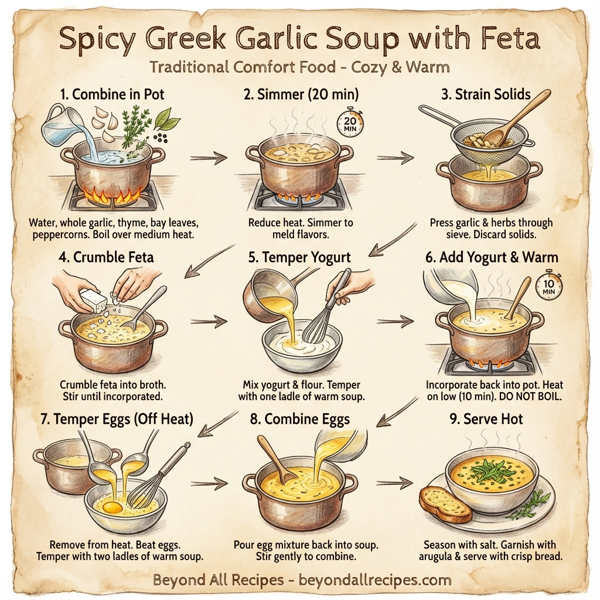 Spicy Greek Garlic Soup with Feta instructions