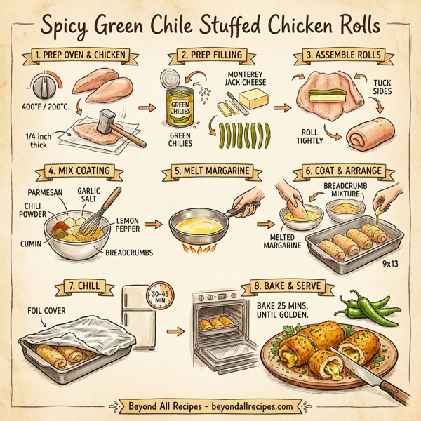 Spicy Green Chile Stuffed Chicken Rolls instructions