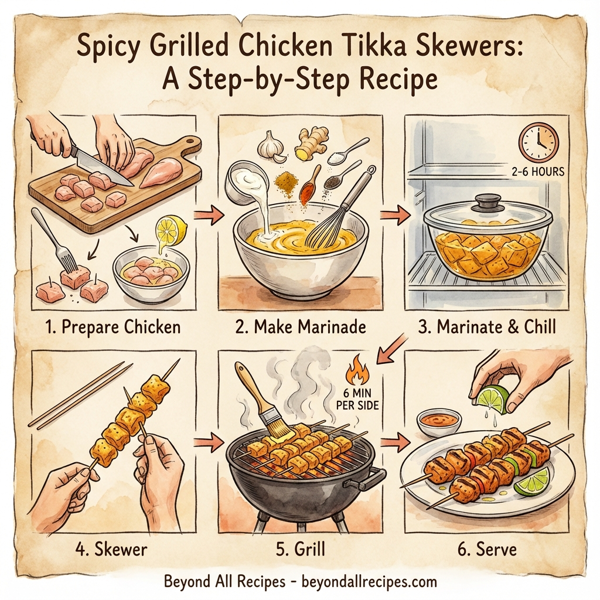 Spicy Grilled Chicken Tikka Skewers instructions