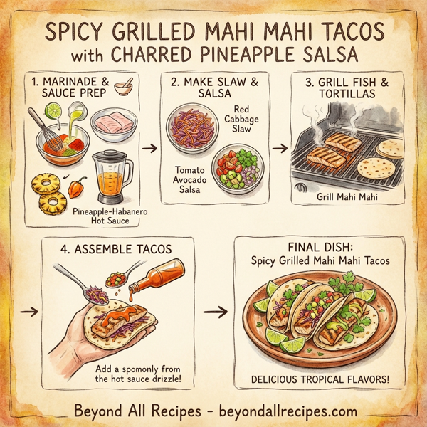 Spicy Grilled Mahi Mahi Tacos with Charred Pineapple Salsa instructions