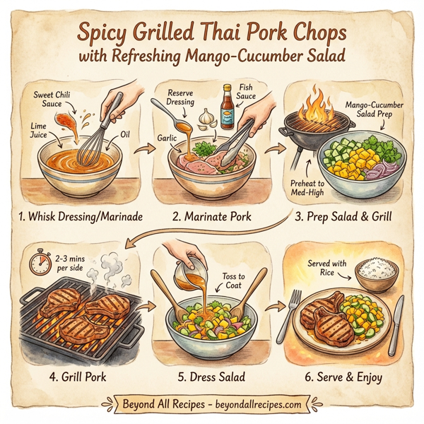 Spicy Grilled Thai Pork Chops with Refreshing Mango-Cucumber Salad instructions
