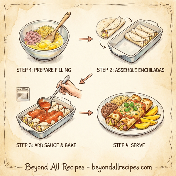 Spicy Ham & Egg Breakfast Enchiladas instructions