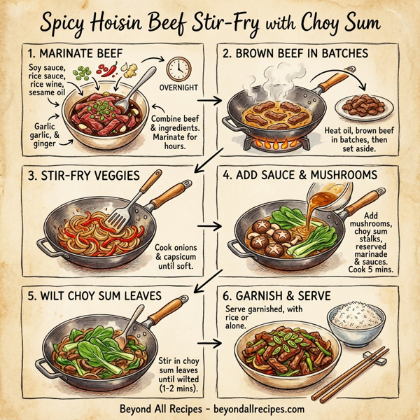 Spicy Hoisin Beef Stir-Fry with Choy Sum instructions