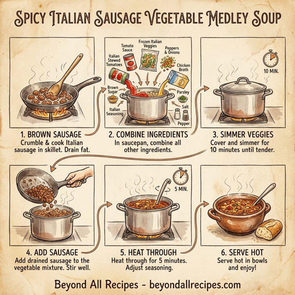 Spicy Italian Sausage Vegetable Medley Soup instructions