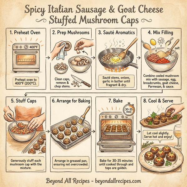 Spicy Italian Sausage & Goat Cheese Stuffed Mushroom Caps instructions
