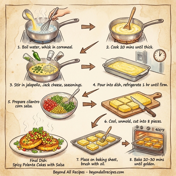 Spicy Jalapeno Jack Polenta Cakes with Zesty Cilantro Corn Salsa instructions