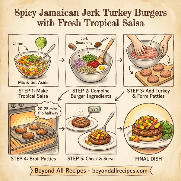 Spicy Jamaican Jerk Turkey Burgers with Fresh Tropical Salsa instructions