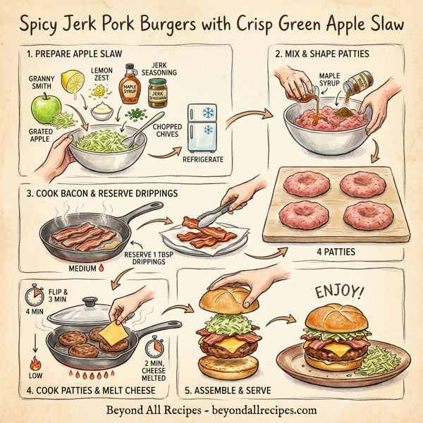 Spicy Jerk Pork Burgers with Crisp Green Apple Slaw instructions