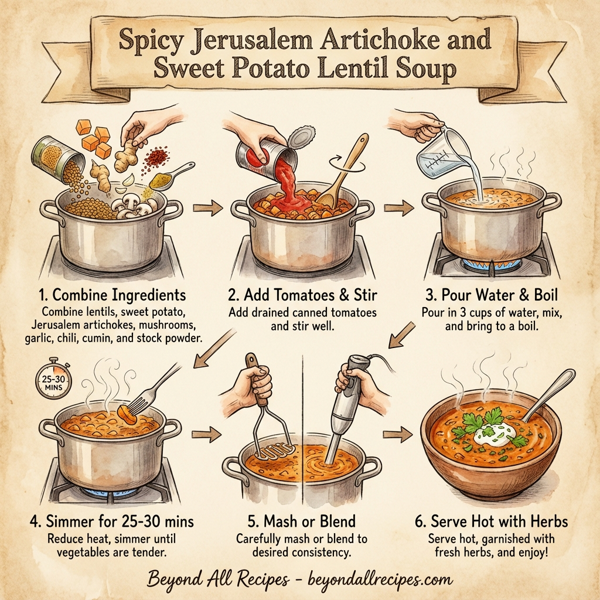 Spicy Jerusalem Artichoke and Sweet Potato Lentil Soup instructions