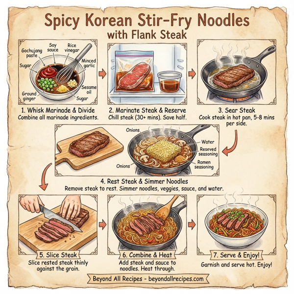 Spicy Korean Stir-Fry Noodles with Flank Steak instructions