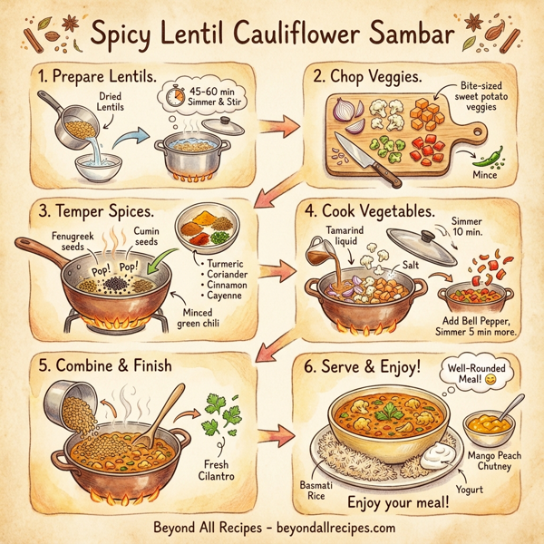 Spicy Lentil Cauliflower Sambar instructions