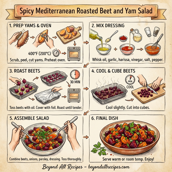 Spicy Mediterranean Roasted Beet and Yam Salad instructions