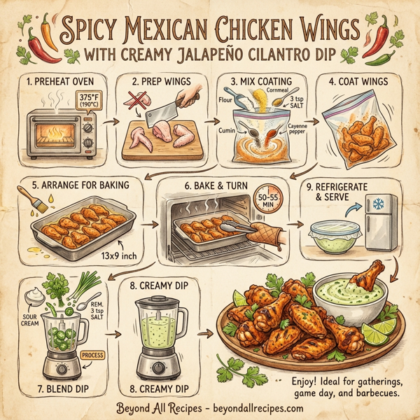 Spicy Mexican Chicken Wings with Creamy Jalapeno Cilantro Dip instructions