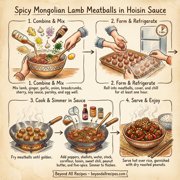 Spicy Mongolian Lamb Meatballs in Hoisin Sauce instructions