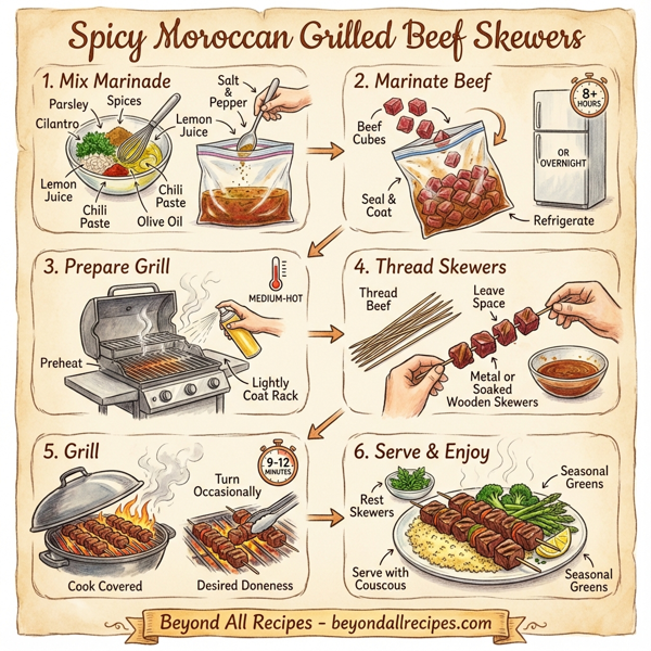 Spicy Moroccan Grilled Beef Skewers instructions