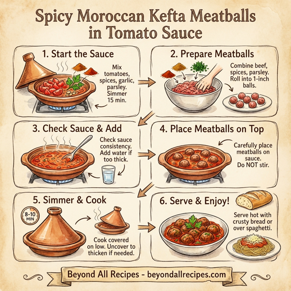 Spicy Moroccan Kefta Meatballs in Tomato Sauce instructions